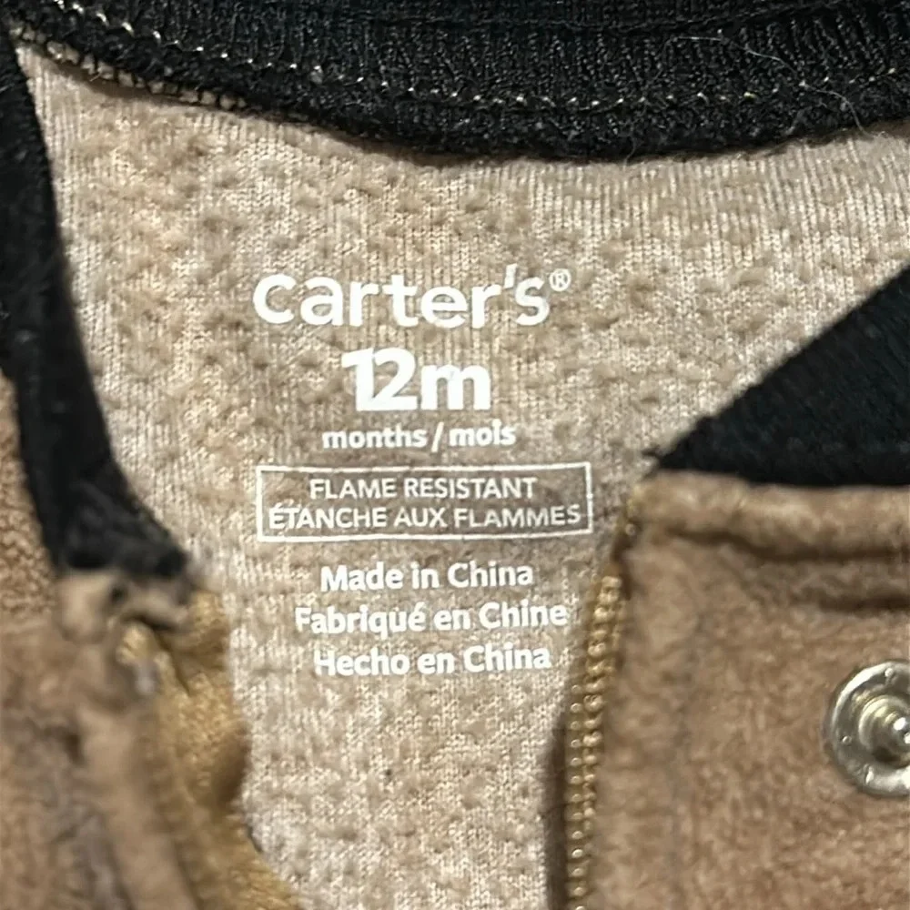 brown fleece raccoon face Carter's footie outfit size 12 months